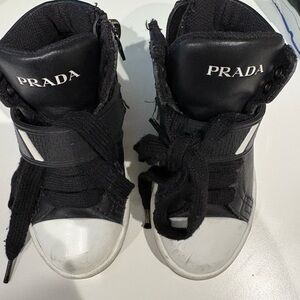 Prada Kids Black and White Sneakers